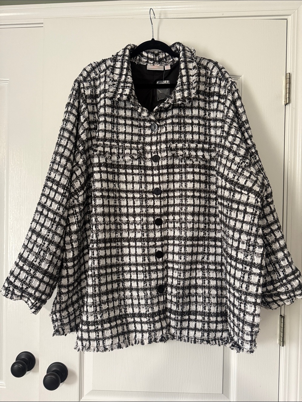 Belle by Kim Gravel Black and White Check Tweed Button-Front Jacket Size 5X